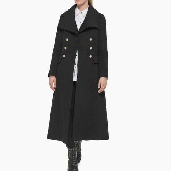 KARL LAGERFELD PARIS Double Breasted Wool Blend Military Coat - Picture 2 of 4